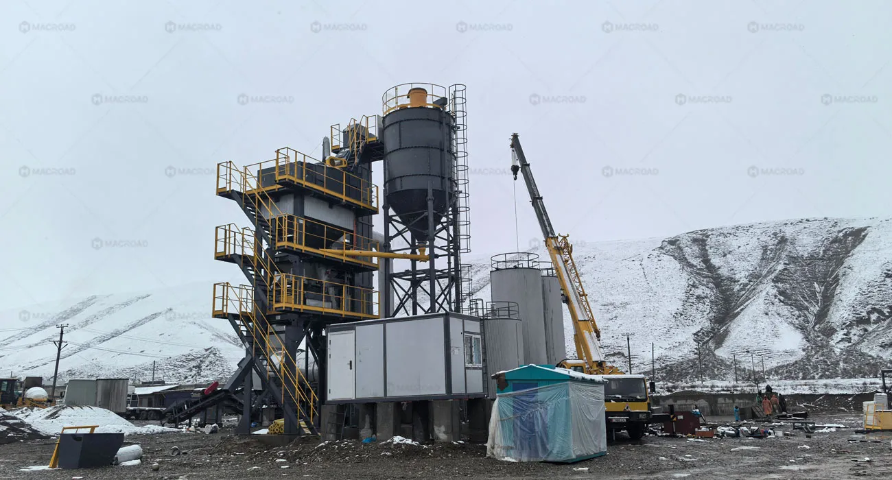 ALQ100 stationary asphalt mixing plant on site in Kyrgyzstan