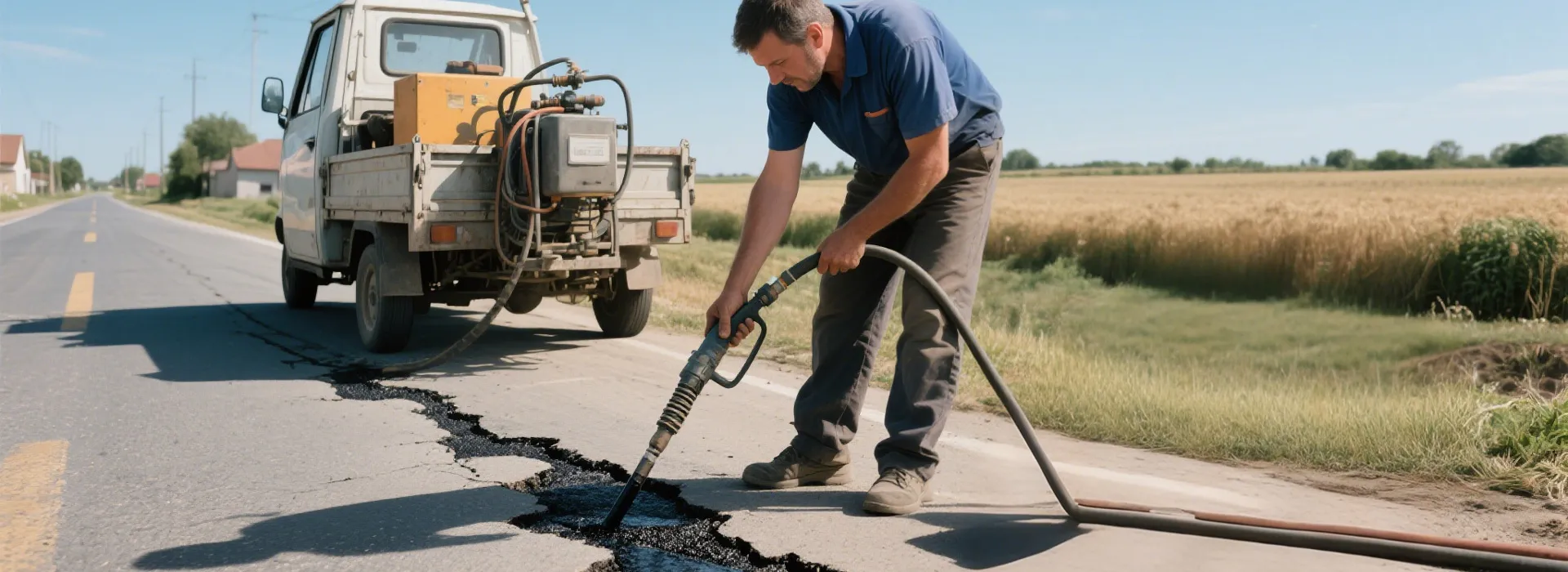 Asphalt road maintenance work