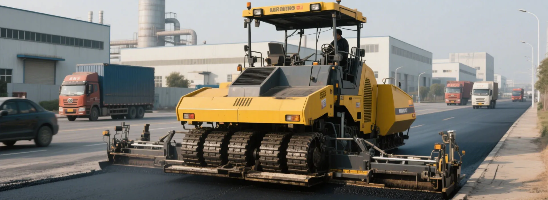 Asphalt finisher machine in the Macroad